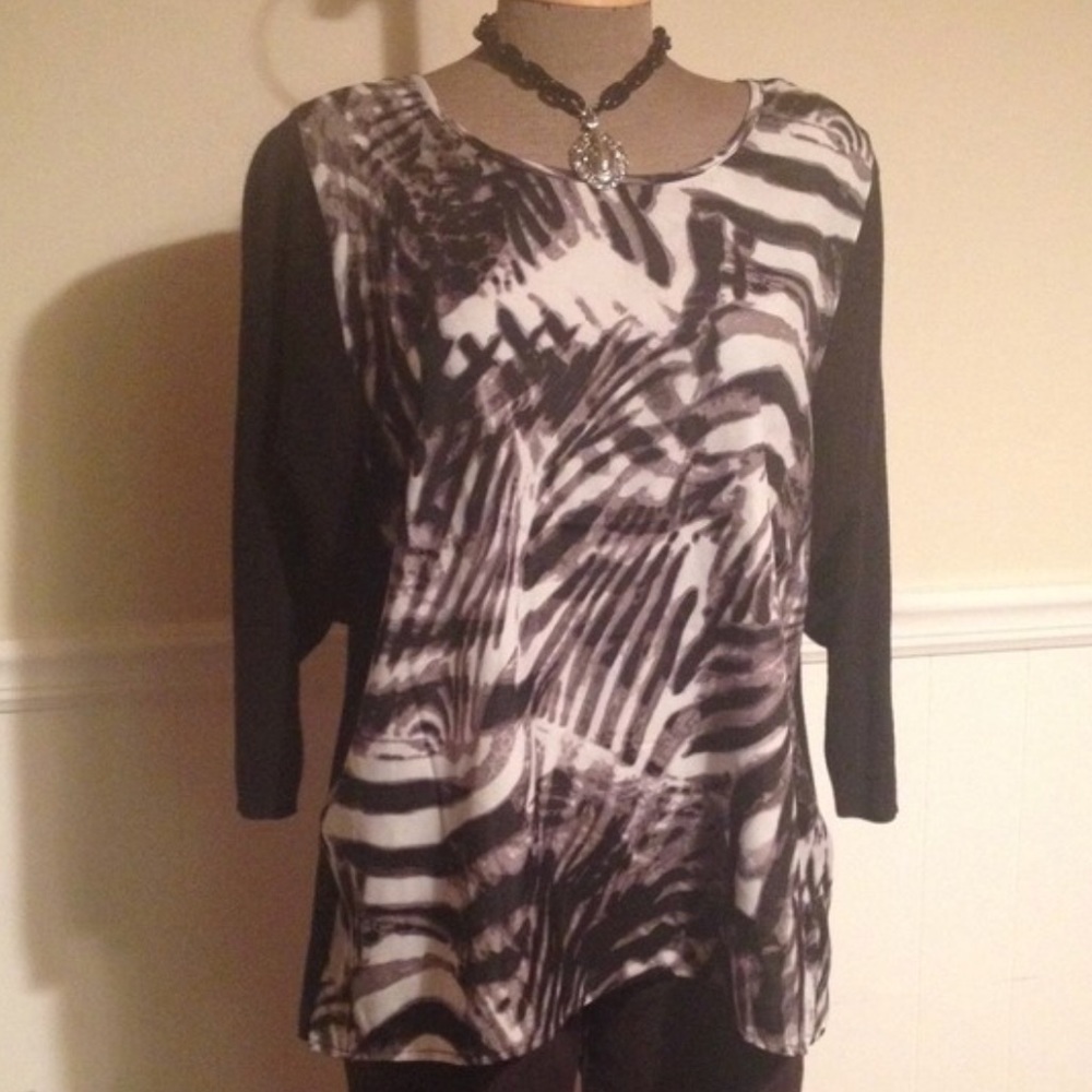 NWT Andrew Marc Mixed Media Zebra Sweater Top